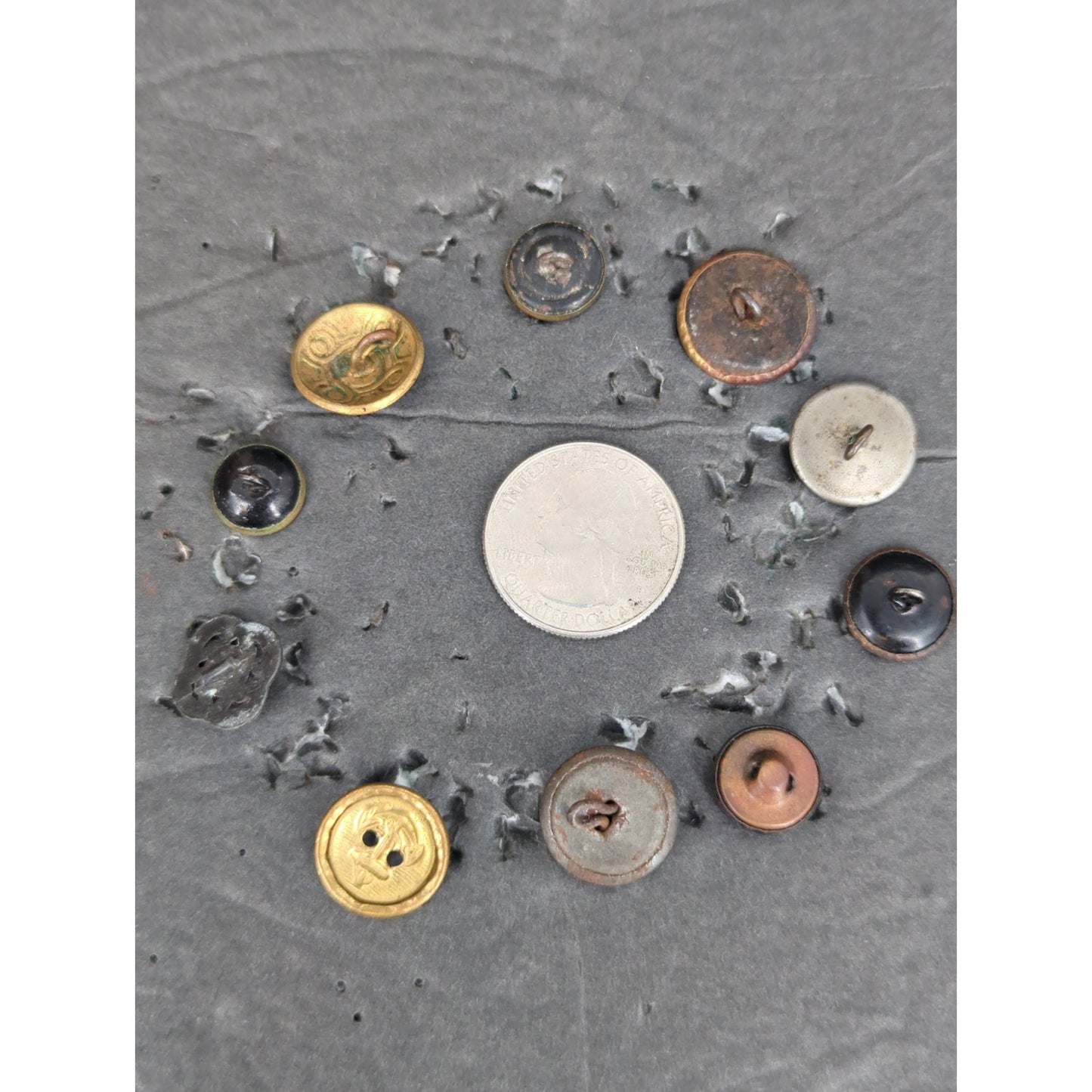 LOT MM of 10 Antique Vintage Victorian Brass Mixed Materials Buttons ESTATE FIND