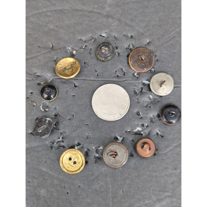 LOT MM of 10 Antique Vintage Victorian Brass Mixed Materials Buttons ESTATE FIND