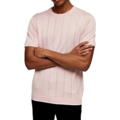 Topman shirt mens Size Small Knit form fitted Salmon with Cream Trim NEW sweater