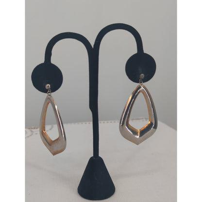 Vintage Gold-Tone Teardrop Post Earrings Modernist Geometric 1980s Glam