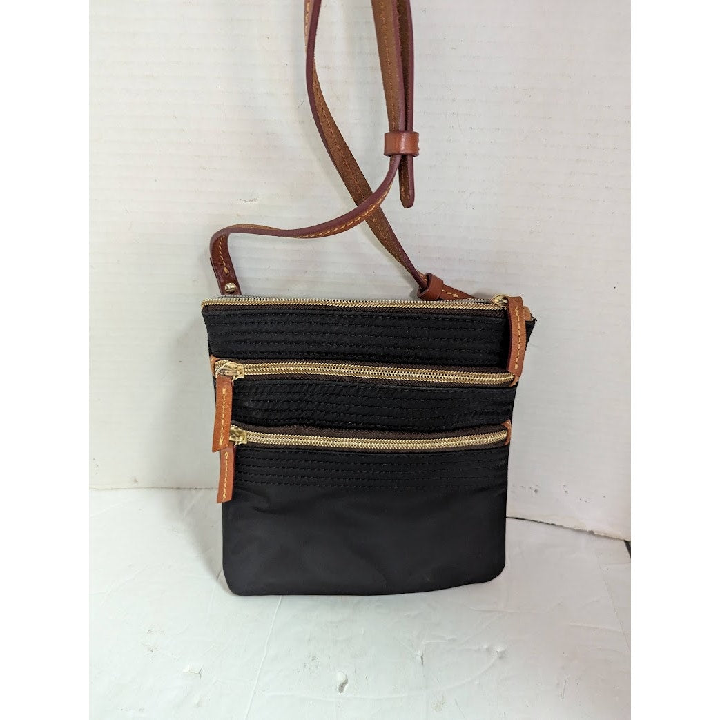 Dooney & Burke Black Nylon Brown leather North South Crossbody bag purse