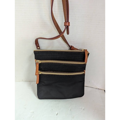 Dooney & Burke Black Nylon Brown leather North South Crossbody bag purse