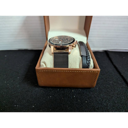 Lucky Brand Watch with bracelet in Box NEW Black rose gold Mens gift set