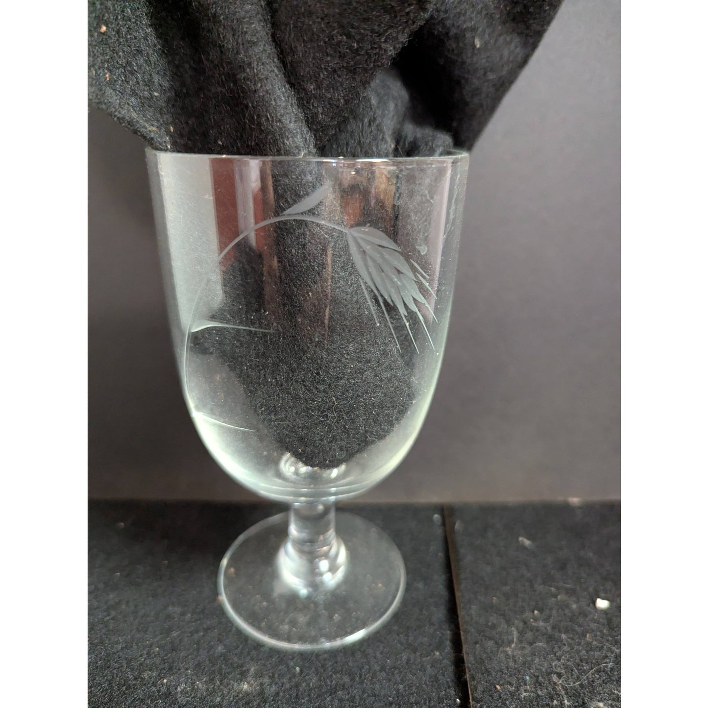 Vintage Etched Wheat Crystal Stemmed Goblets / Wine Glasses - Pair