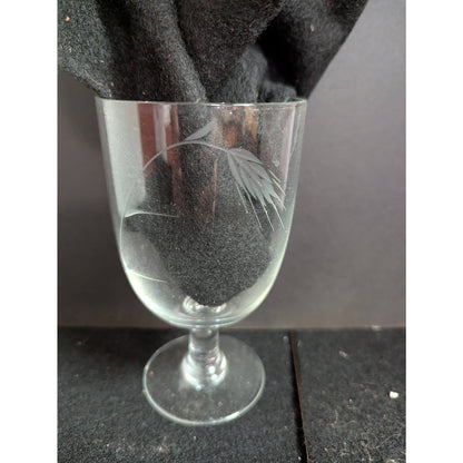 Vintage Etched Wheat Crystal Stemmed Goblets / Wine Glasses - Pair