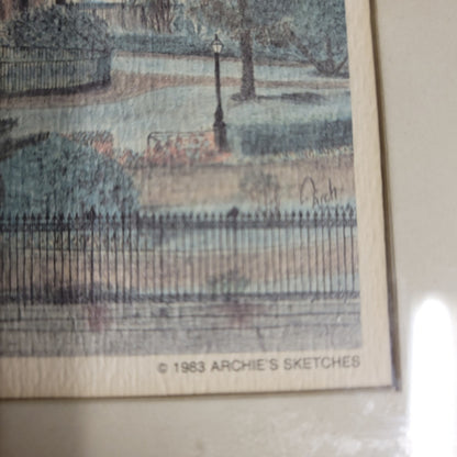 1983 Archies Sketch St. Louis Cathedral New Orleans Blue Framed Print 11.6"x9.6"