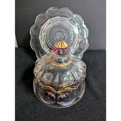 Mosser Northwood Cherry Cable Cover Glass Butter Dish gold red clear 2pc.  round