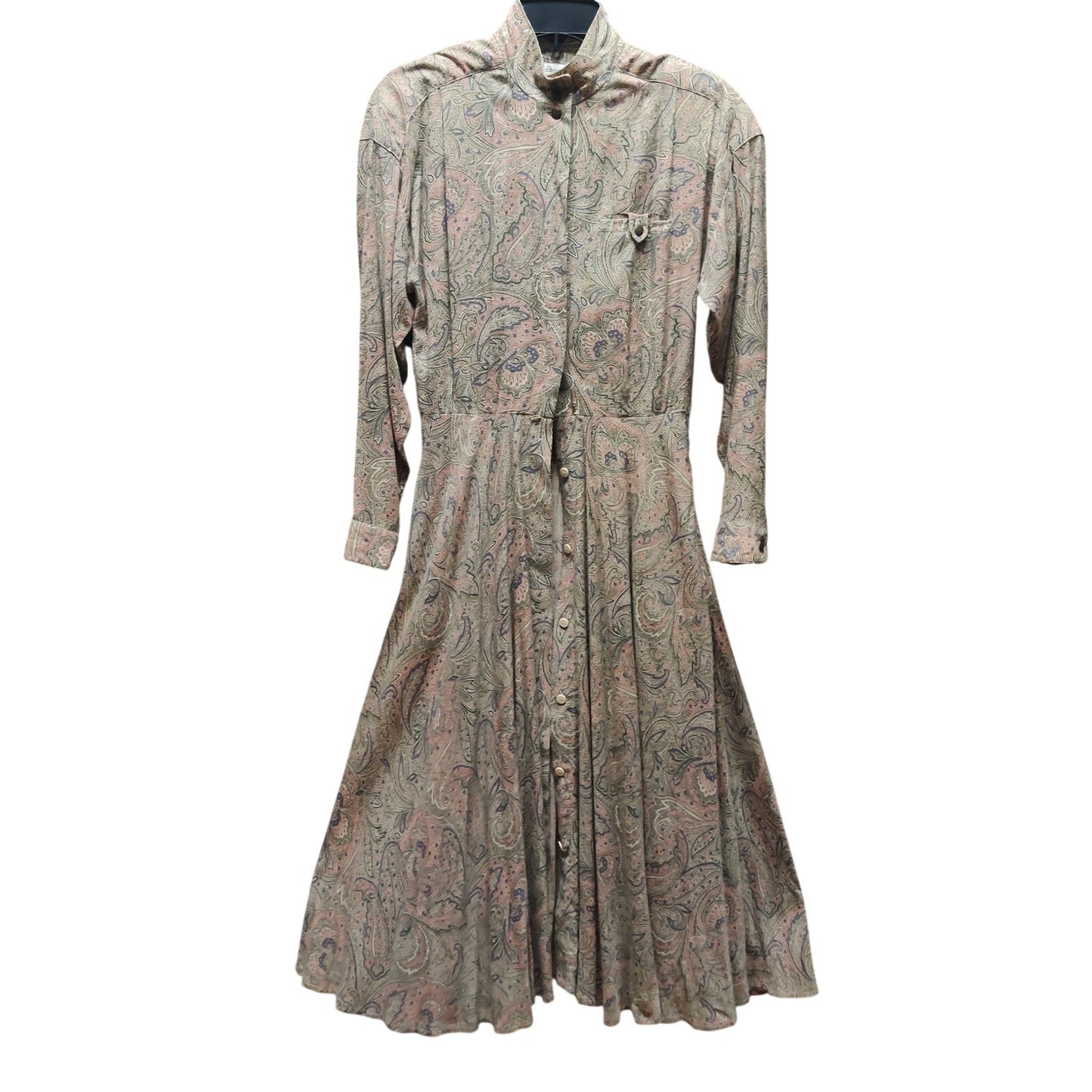 Liz Claiborne Vintage Paisley Midi Dress Pleated Earthy Boho Rayon 4 Prairie