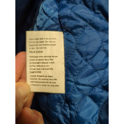 Totes Blue Jacket Coat belt LARGE Raincoat quilted lining Mid Length VINTAGE
