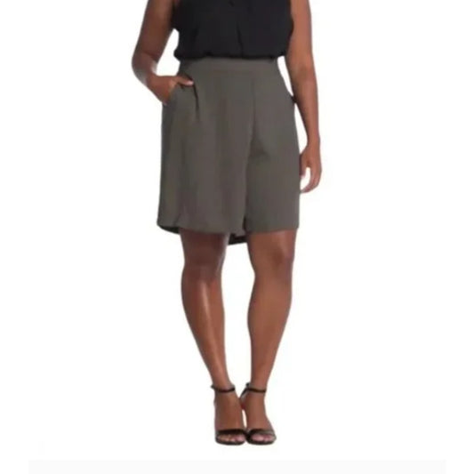 Halogen black wide leg flat front dress shorts pockets elastic waist sheers XL