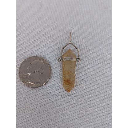 Vintage Golden Rutilated Quartz Crystal Point Pendant Boho Jewelry