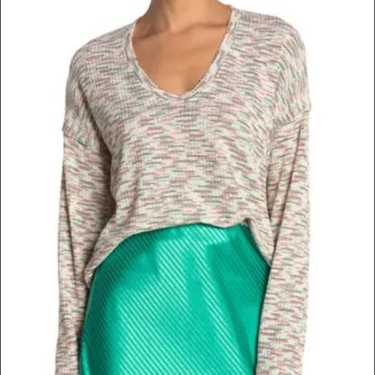 Code x Mode Green Multi Space Dye Sweater Size MEDIUM raw hem Jumper Top Blouse