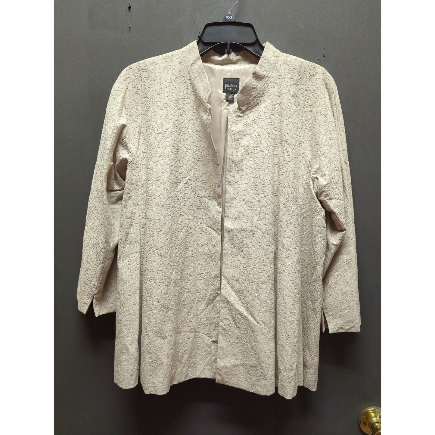 Eileen Fisher Champagne Evening Jacket Cardigan Size Medium Open Front Mandarin