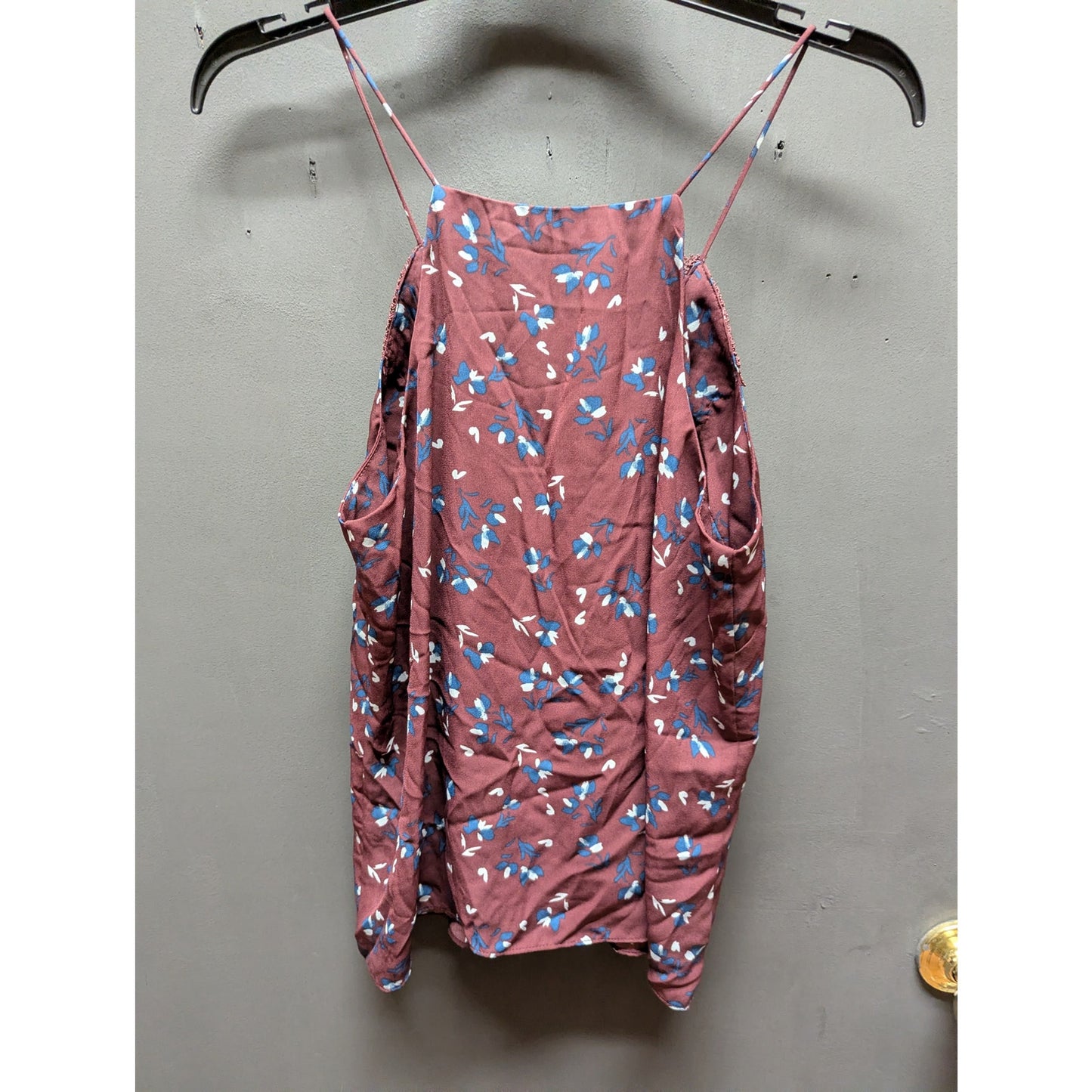WAYF NWT Posie Strappy Camisole Floral Burgundy Tiered Puff Sleeve Top Medium