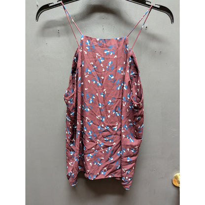 WAYF NWT Posie Strappy Camisole Floral Burgundy Tiered Puff Sleeve Top Medium