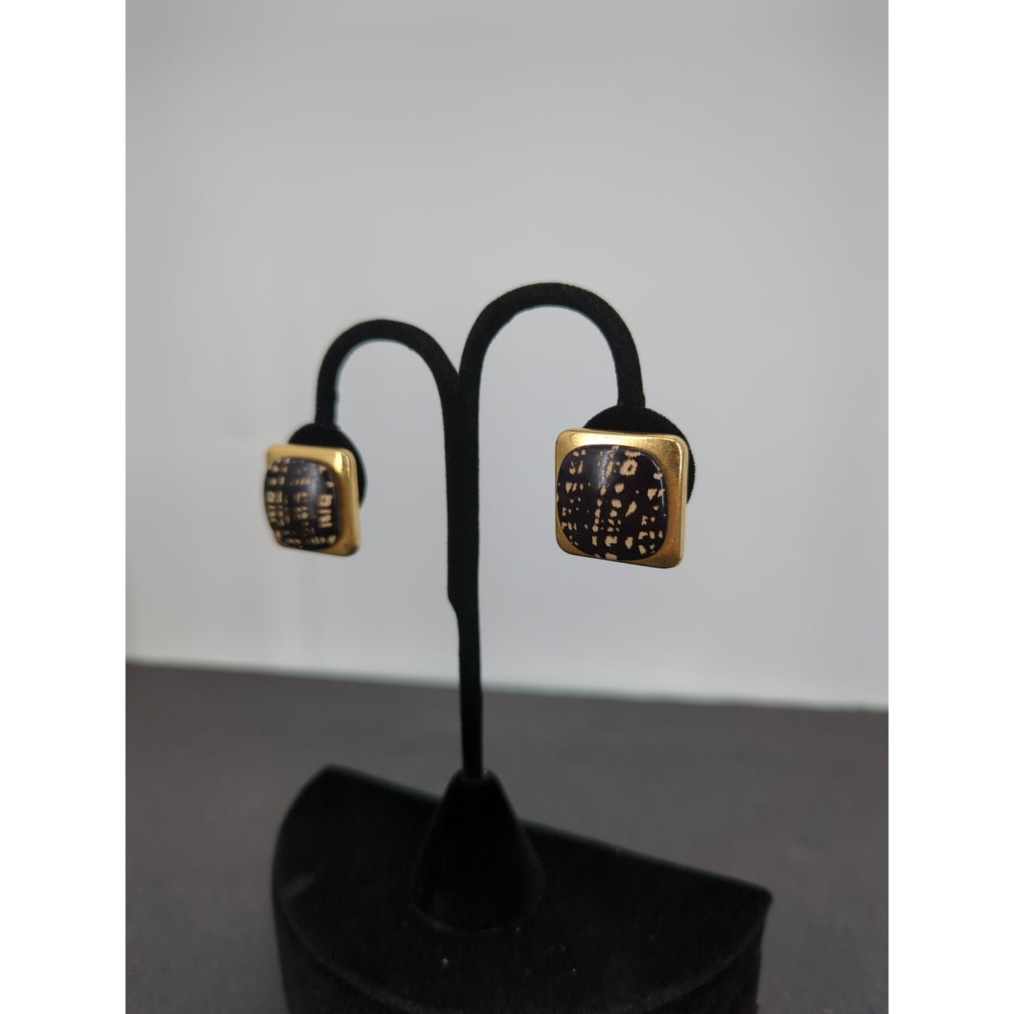 Vintage Clip On Earrings ITALY Gold tone with black MCM 1"