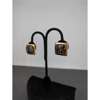 Vintage Clip On Earrings ITALY Gold tone with black MCM 1"