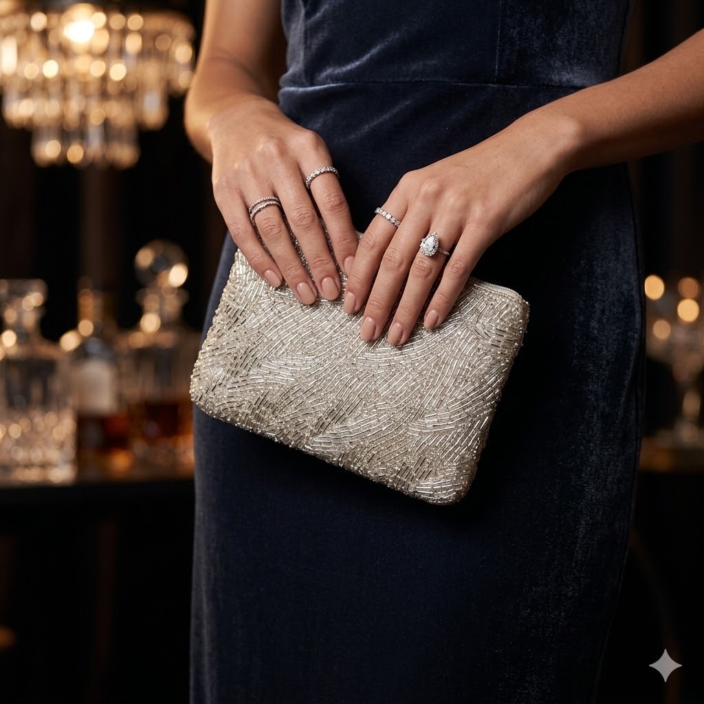 Vintage Beaded Evening Bag Cream Metallic Clutch damaged strap