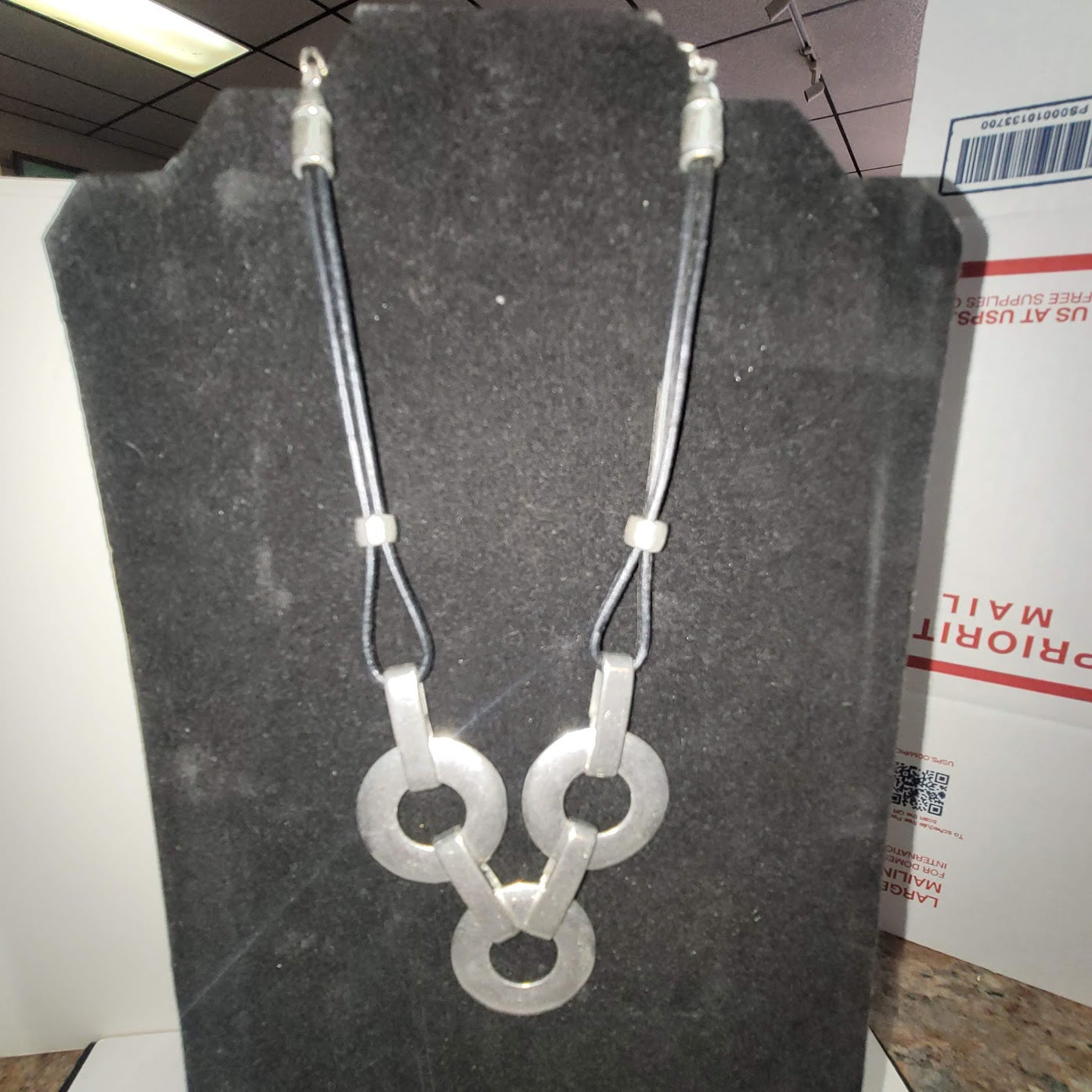 Silvertone and Black Metal Necklace Goth Brualist 10"  Circles Modernist