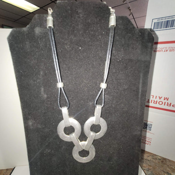 Silvertone and Black Metal Necklace Goth Brualist 10"  Circles Modernist
