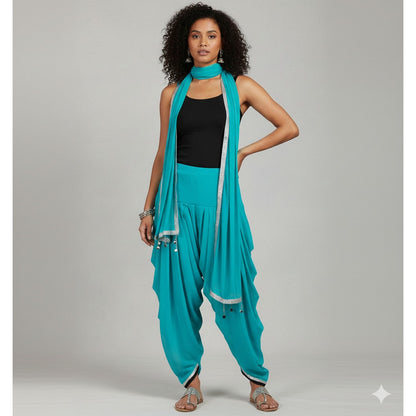 Teal 2pc. Genie boho Pants Scarf Silver sparkle Medium/Large Cinch waist harem