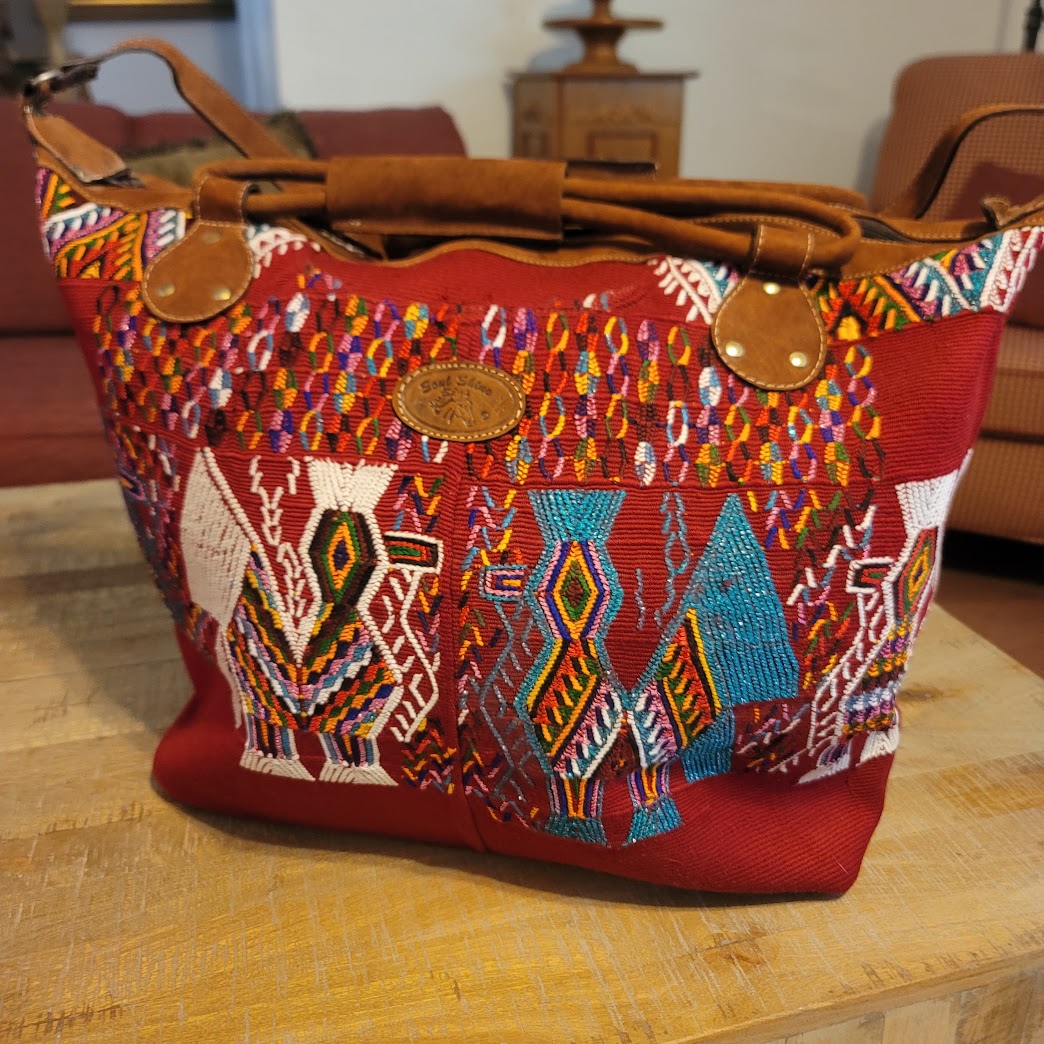 Soul Shine Huipil weekender Leather Embroidery Large Tote Purse Guatamala