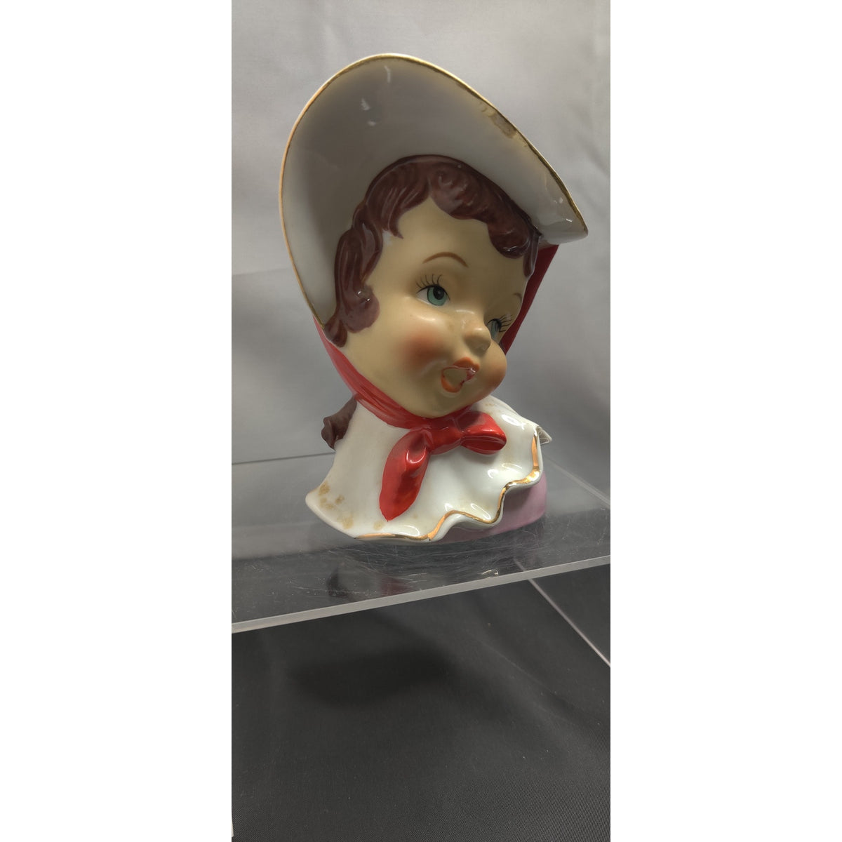 Vintage 1950s Inarco Girl Head Vase Planter Red Bonnet Collectible Kitsch MCM