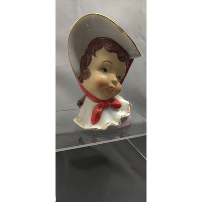 Vintage 1950s Inarco Girl Head Vase Planter Red Bonnet Collectible Kitsch MCM