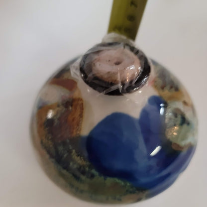 Handmade Round Blue Brown Glaze Swirled Bud Vase / Diffuser Fragrance Artist KS