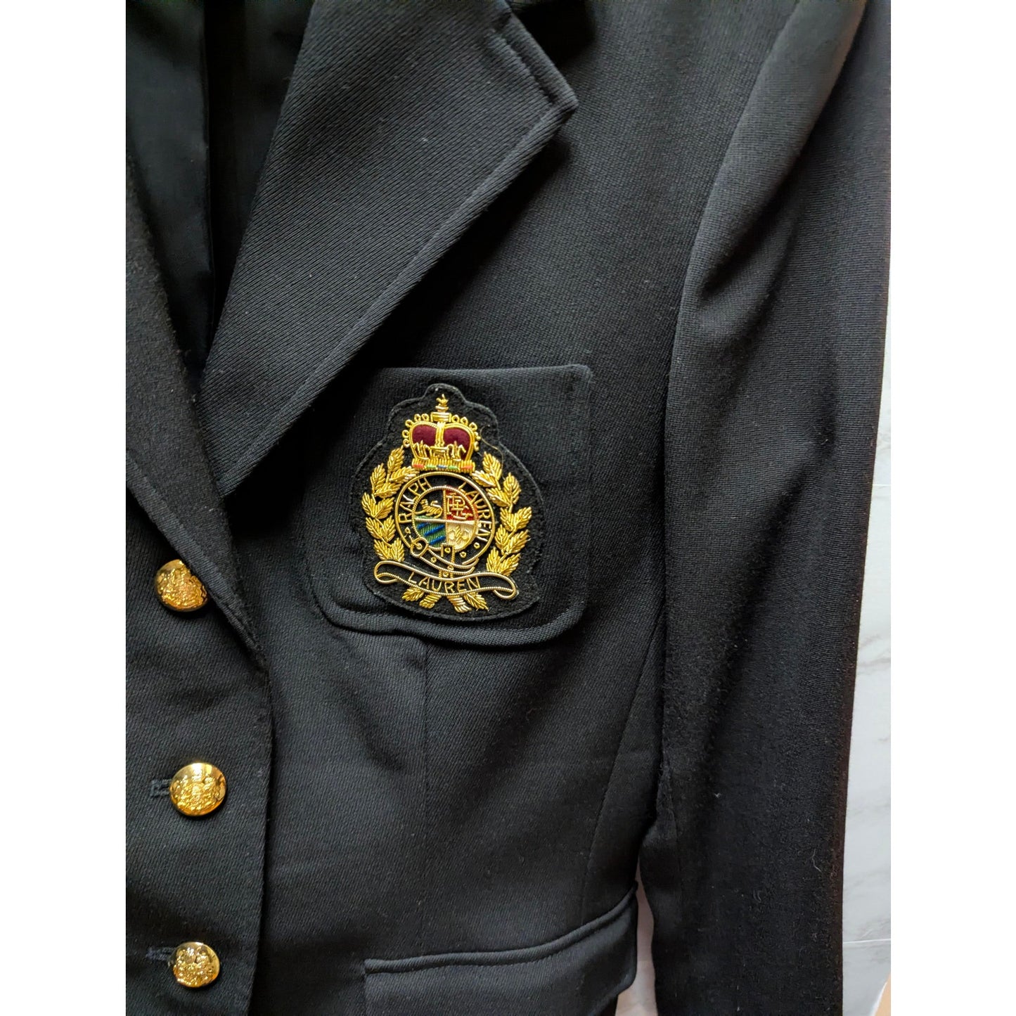 Lauren Ralph Lauren Crest Blazer Black Wool Gold Button Size 6 Dark Academia