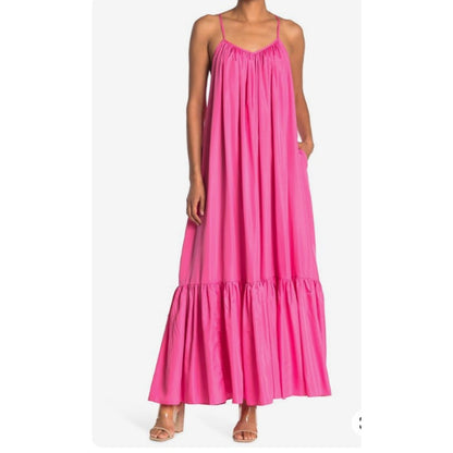 Tov Elegance Spaghetti Strap Flowy Maxi Rideau Dress Size 42 Fushia Pink NEW