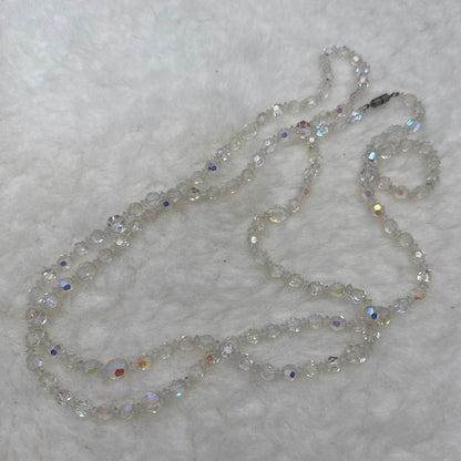 Vintage AB Aurora Borealis Crystal Double Strand Bead Necklace Statement Piece