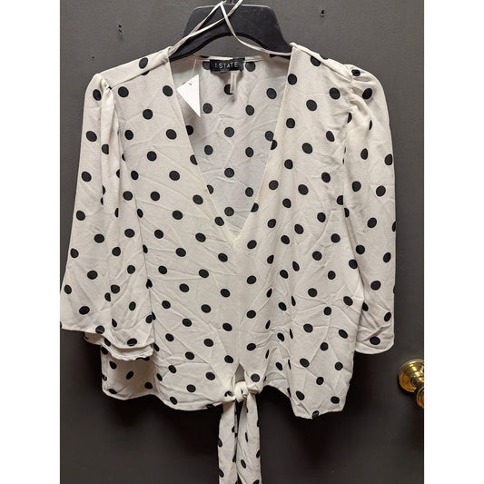 NEW $175 1. State Women White Black Long-Sleeve Casual Blouse Shirt Top LARGE