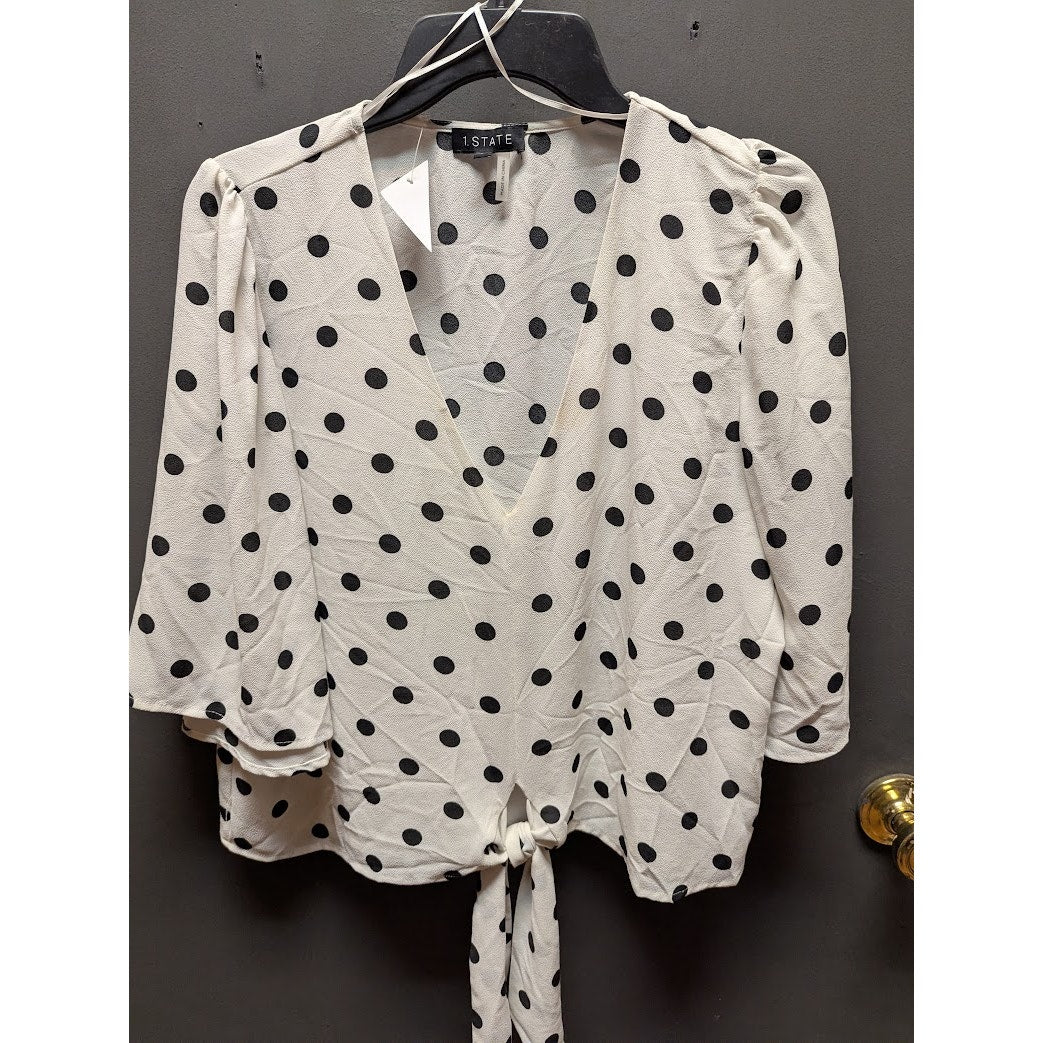 NEW $175 1. State Women White Black Long-Sleeve Casual Blouse Shirt Top LARGE