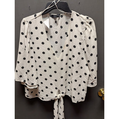 NEW $175 1. State Women White Black Long-Sleeve Casual Blouse Shirt Top LARGE