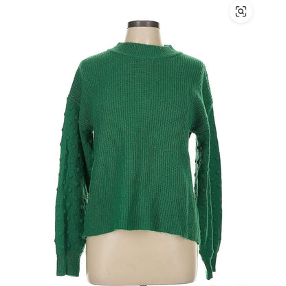 Cece Green Pullover Knit Sweater Size XS NEW long sleeve crew neck bobble detail