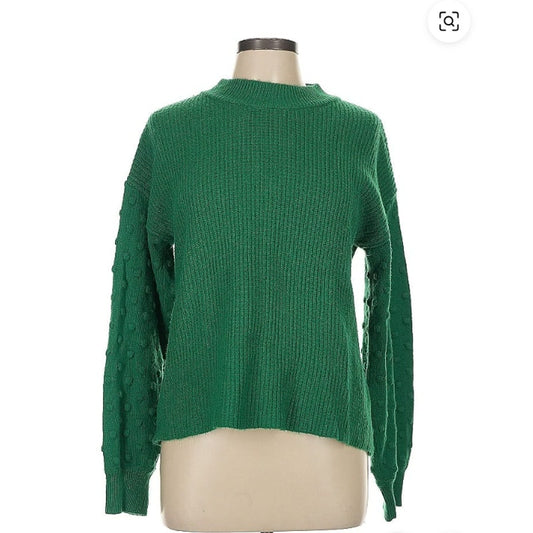 Cece Green Pullover Knit Sweater Size XS NEW long sleeve crew neck bobble detail