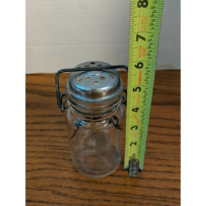 Vintage Clear Glass Miniature Milk Can Cheese Shaker with Wire Bail Handle