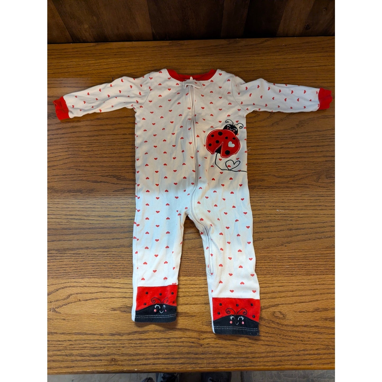 Koala Baby Ladybug Hearts Baby Girl Footed Pajamas Sleeper White Red 18M