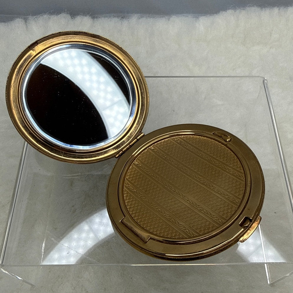 Vintage Black Enamel & Brass Powder Compact Sourced in Spain Mid-Century