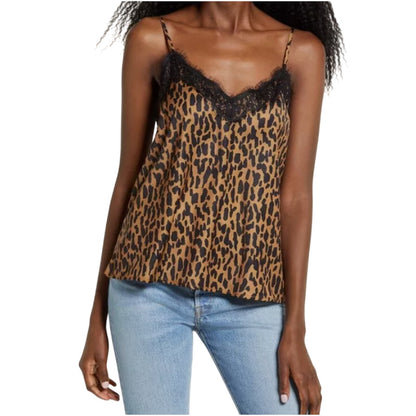 BP Nordstrom Camisole NWT Lace Trim Satin Tan Dale Dashed Spot Leopard XXS top
