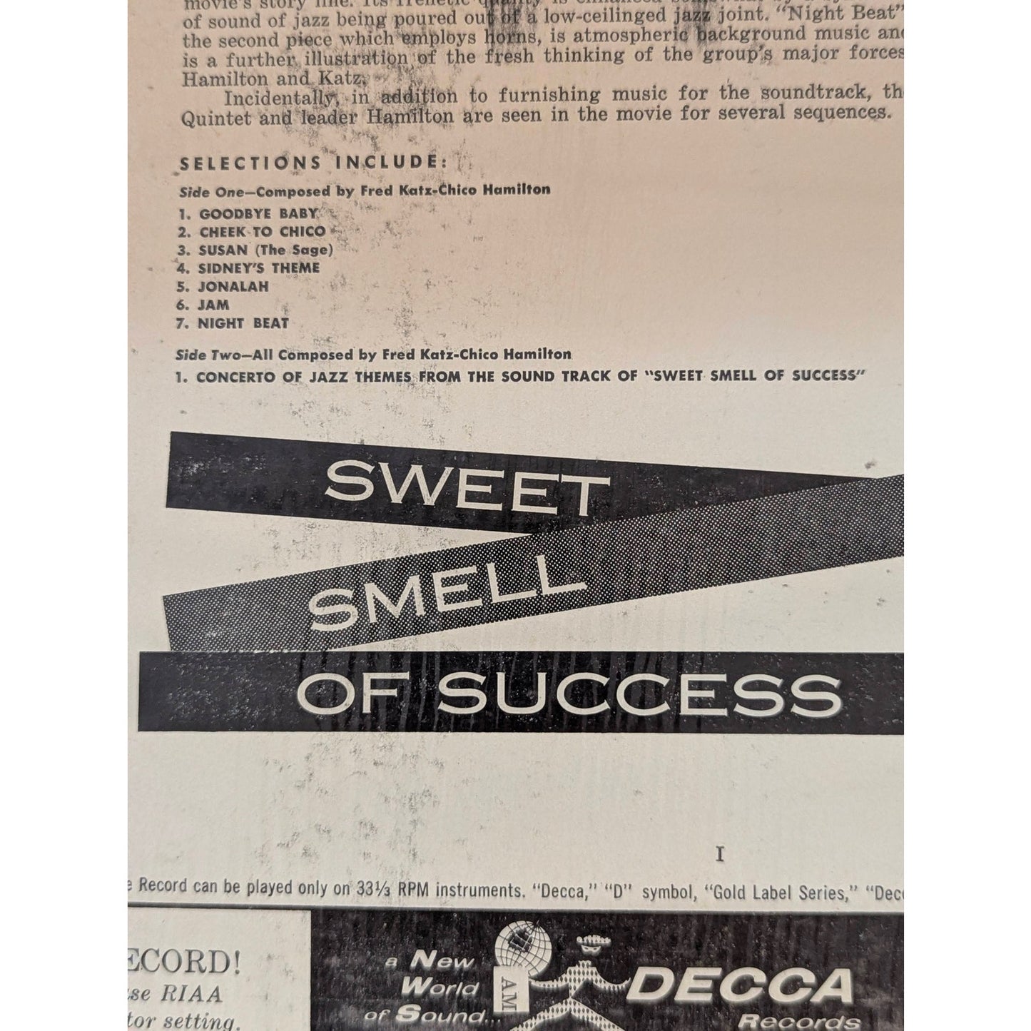 Chico Hamilton Quintet Sweet Smell of Success Decca DL 8614 Vinyl LP