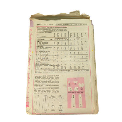 Simplicity 6807 Sewing Pattern Size 7 8 Bust 29 Young Junior Misses Tops Pants