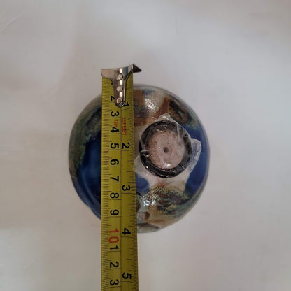 Handmade Round Blue Brown Glaze Swirled Bud Vase / Diffuser Fragrance Artist KS
