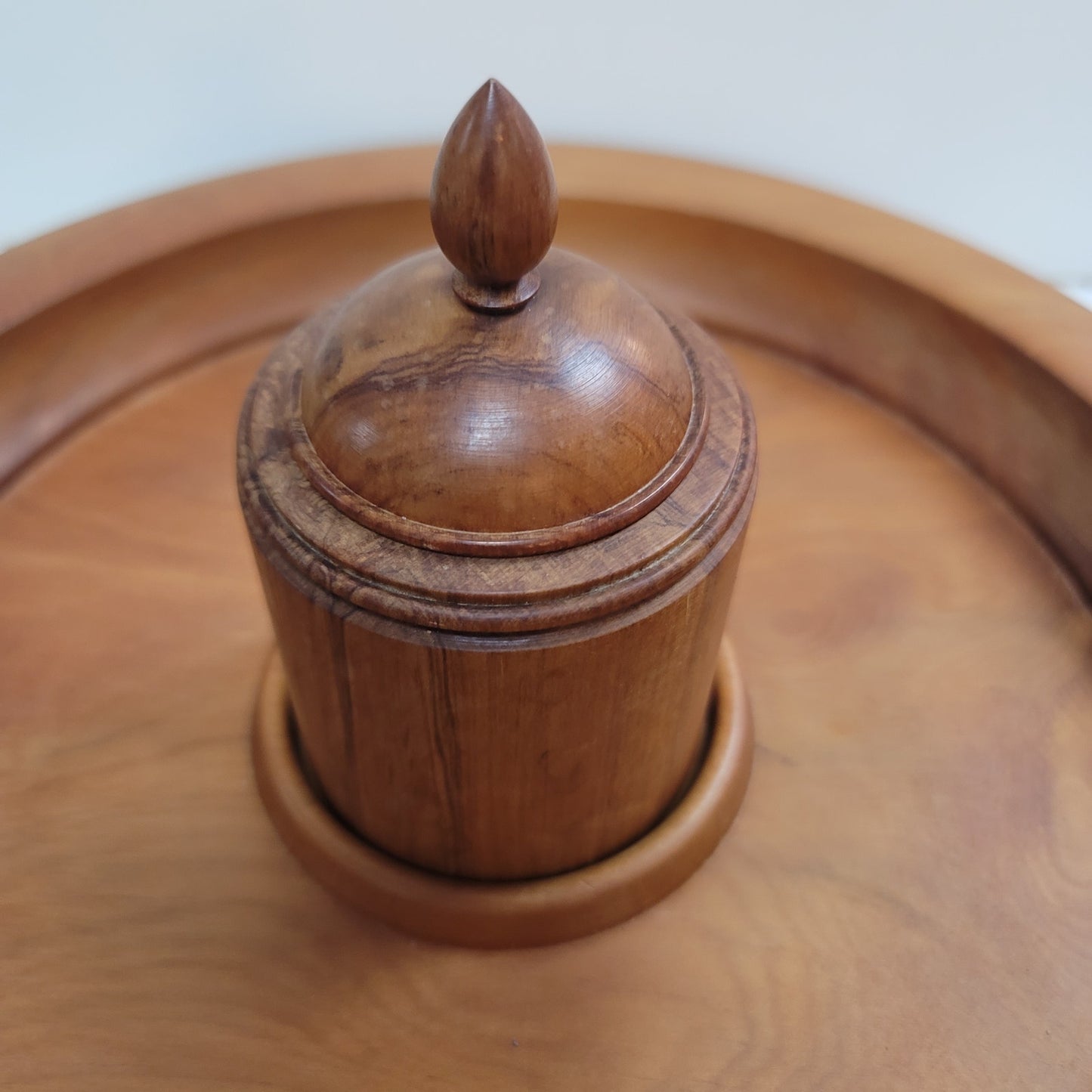 New Zealand hand turned MATAI WOOD rimmed serving dish tray SIGNED condiment pot
