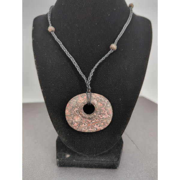 Vintage 90s Natural Stone Donut Necklace Rhodonite Red Jasper Earthcore Grunge