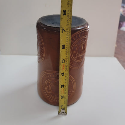 Wood vase brush cutlery holder Handmade carved turned tribal design 7" Organic