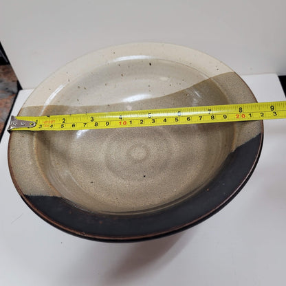 Handmade 1980s art pottery earthtone Signed Rusty 80 bowl 8.5" Brown Cream Tan