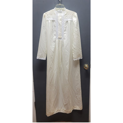 Christian Dior Vintage Cream Lace Trim Long Nightgown Robe Retro Coquette Small