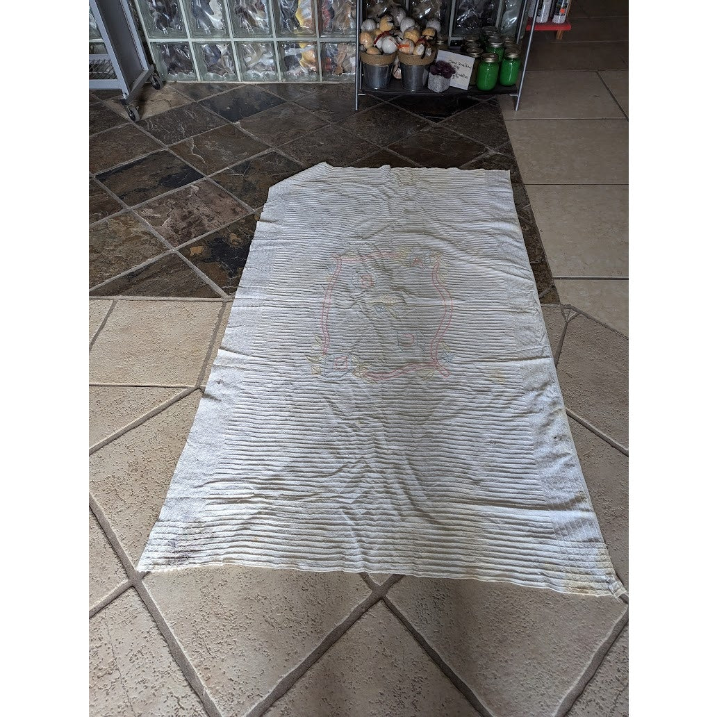 Vintage cream yellow pink blue Baby chenille crib  blanket FAIR condition Cutter